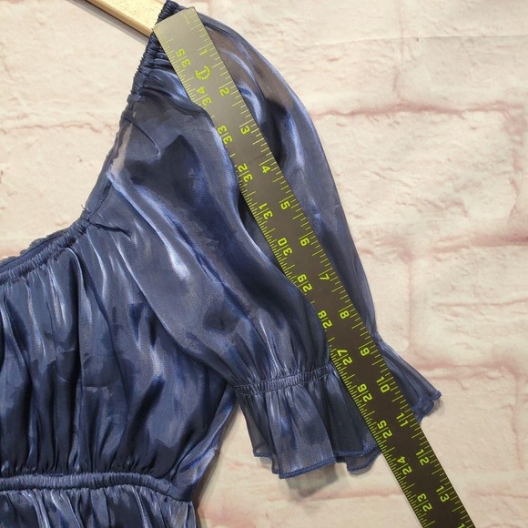 Thirty Third LA Babydoll Fairycore Crop Top Womens Large Blue Puff Sleeve Sheer - Picture 7 of 10